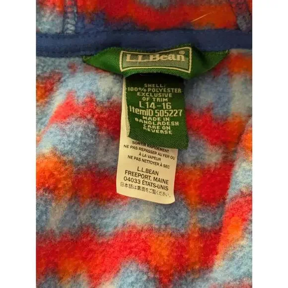 LL Bean Kids  L Mountain Classic Fleece Jacket Medium Boys Full Zip Blue Red - Picture 8 of 11